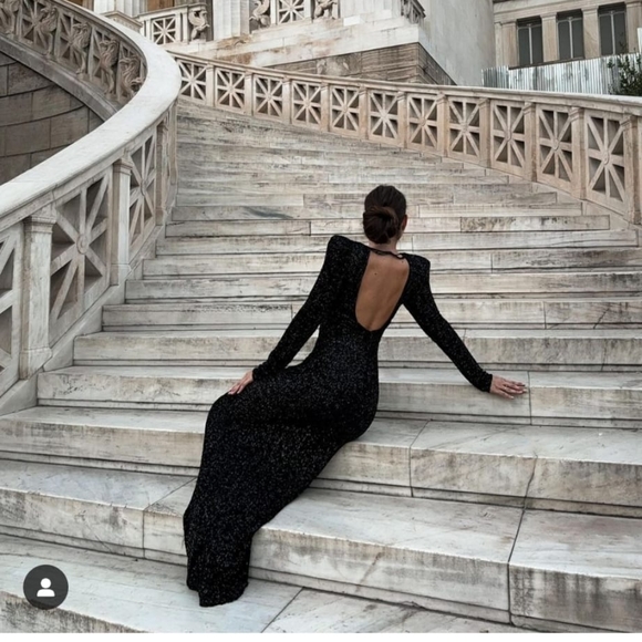 Zara SEQUIN MAXI DRESS GOWN BLACK SIZE XS - Picture 6 of 16